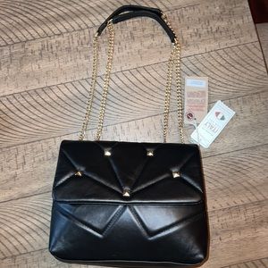 Anna Paola Brigitta Crossbody/Shoulder Handbag Black Leather/ Gold Hardware